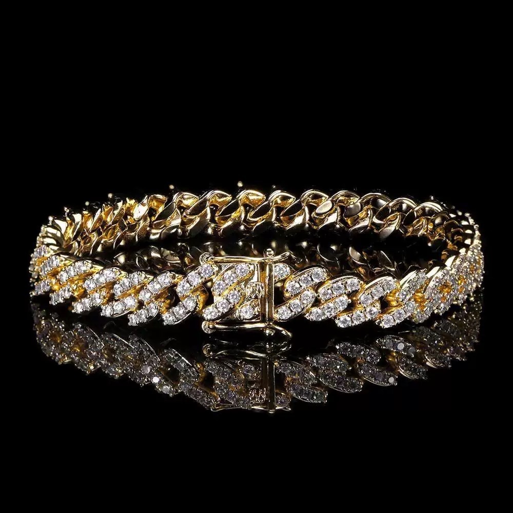 18K Gold Plated Men Moissanite Cuban Bracelet Iced Out Full Moissanite Thick Cuban Link Wrist Chain Hip Hop Statement Jewelry - view 4