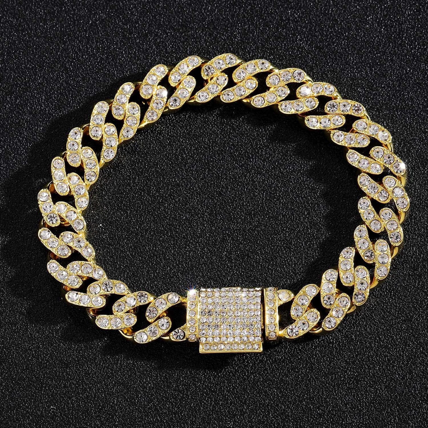18K Gold Plated Men Moissanite Cuban Bracelet Iced Out Full Moissanite Thick Cuban Link Wrist Chain Hip Hop Statement Jewelry - view 3