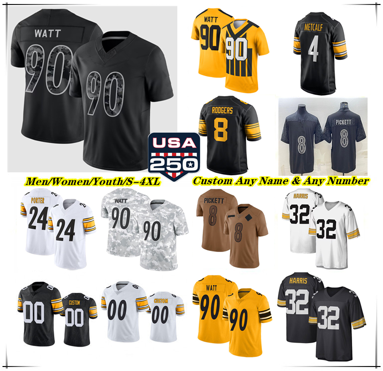 PittsburghES Football SteelersS Jersey Aaron Rodgers T.J. Watt Will Howard DK Metcalf Jaylen Warren Pat Freiermuth Payton Roman Wilson Sawyer Ramsey Heyward Queen 4X