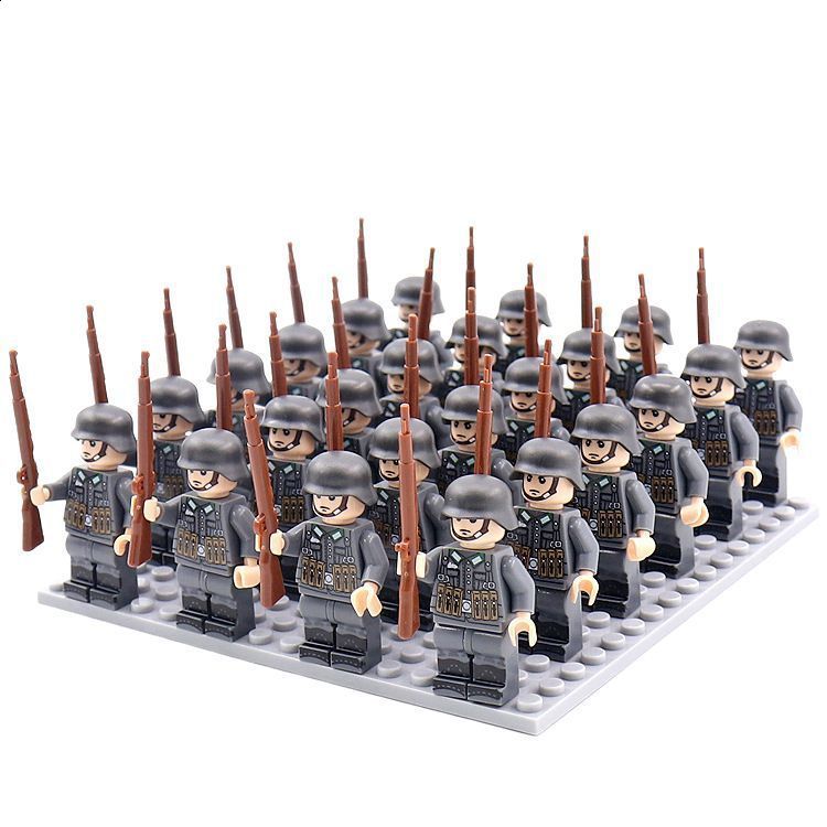 Soldier WW2 24pcs Military Army Soldier Soviet US UK German France Building Blocks Set Model Bricks Action Figures Weapon Toys Kids Gift 231202