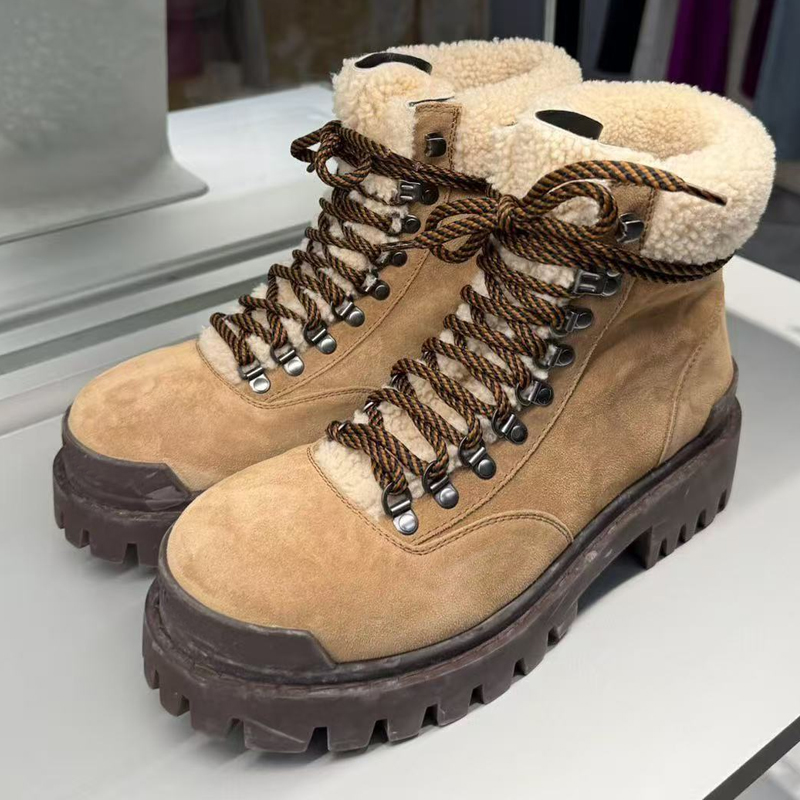 Herren Damen Combat Strike Winterstiefel Aus Noce Designer-SchnüRstiefel Aus Wildleder, Kalbsleder, Lammfell Und Lammfell, LuxuriöSe Martin-Stiefel-image