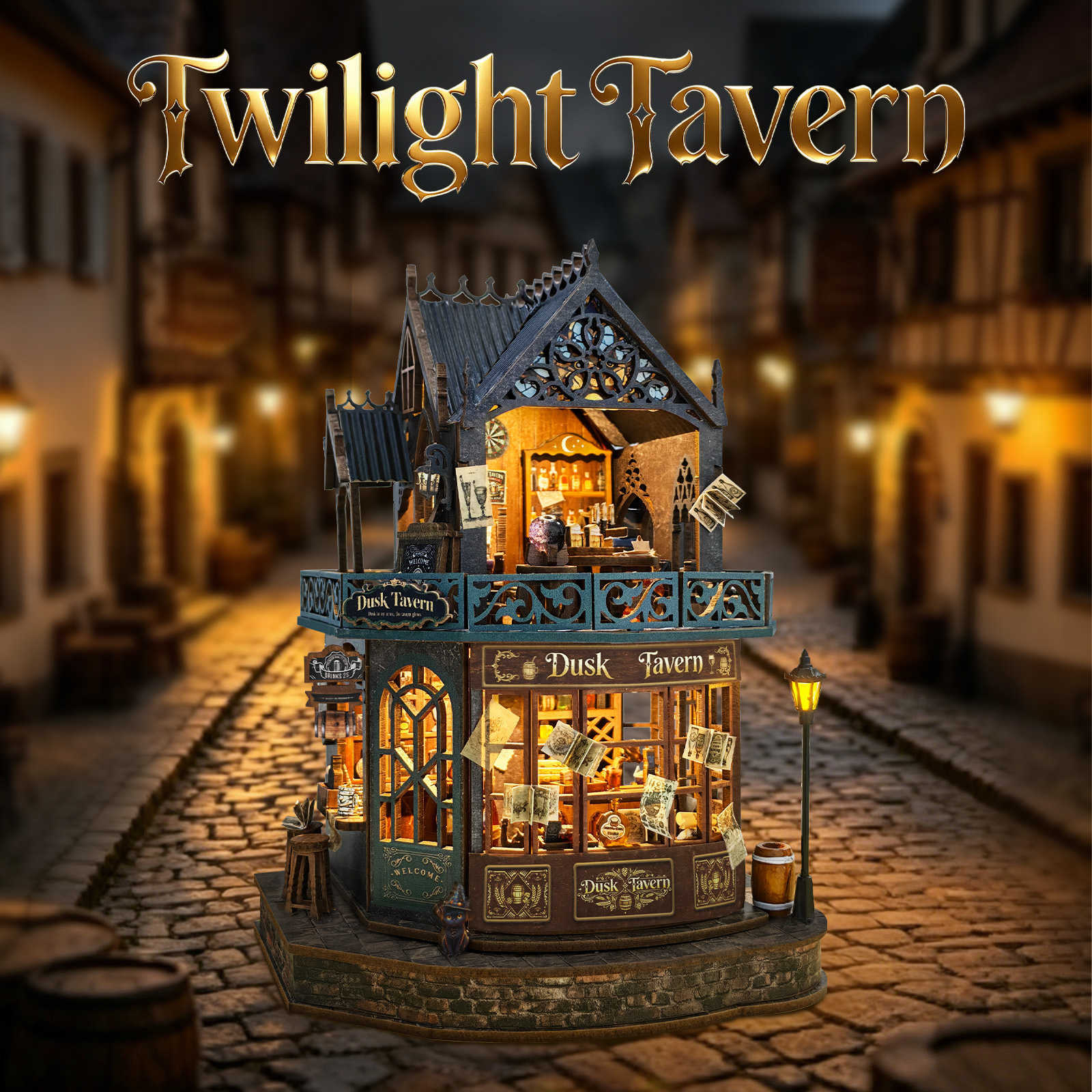 Twilight Tavern DIY miniature house creative decorative piece handmade gift miniature building block model toy stress-relieving and therapeutic L26100