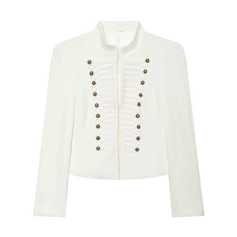 Floral Printed Cropped Military Vintage Jacket Women Stand Neck Braid Embellished Short Coat Royal Style Outerwear Street Blazer N260905