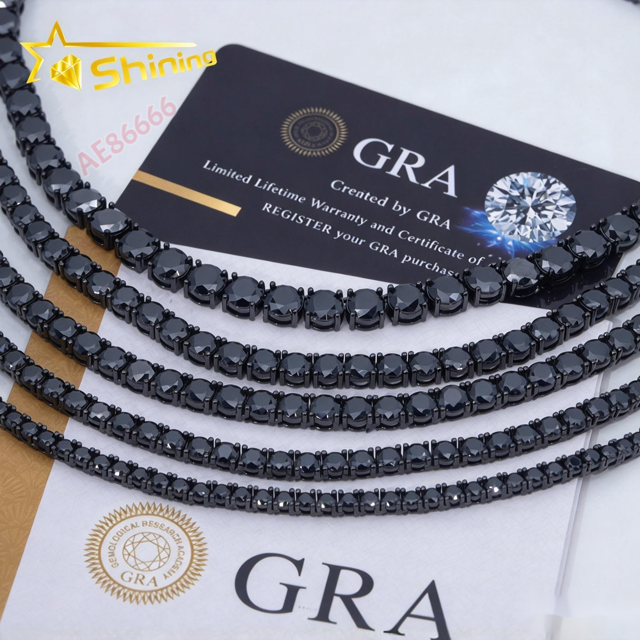 High Quality Pass Tester RTS Factory Hip Hop 925 Sterling Silver 3mm 4mm 5mm Diamond Necklace Iced Out Black Moissanite Tennis Chain