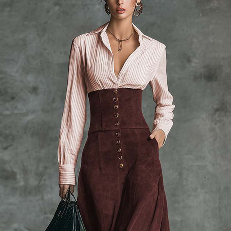 2025 FallWinter Women's HighWaisted Slimming Elegant Shirt with ALine Skirt 260904 - view 3