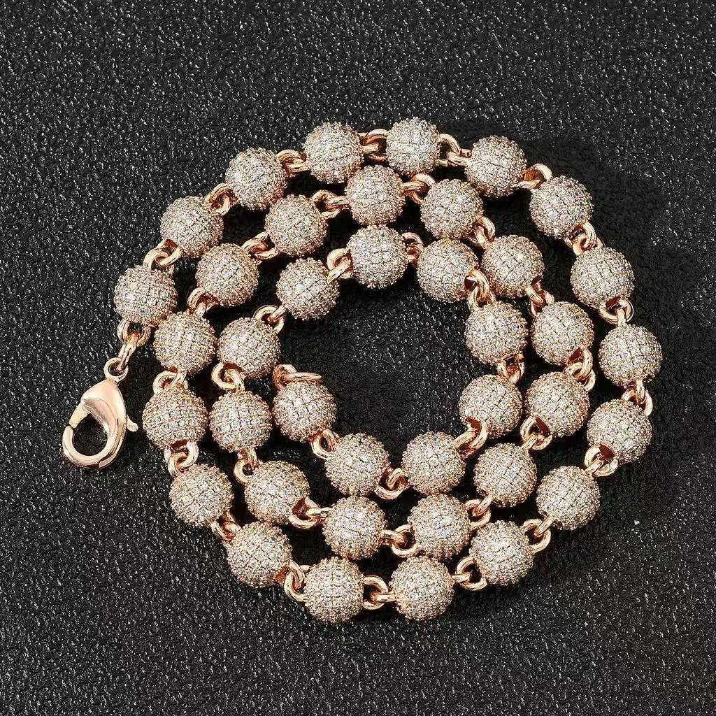 Ound Bead Cuban Chain Link Necklace Iced Vvs Gold Plated Copper Hip Hop Jewelry For Men Women Multi Color Wholesale Custom - view 8