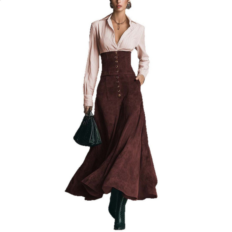 2025 FallWinter Women's HighWaisted Slimming Elegant Shirt with ALine Skirt 260904 - view 5