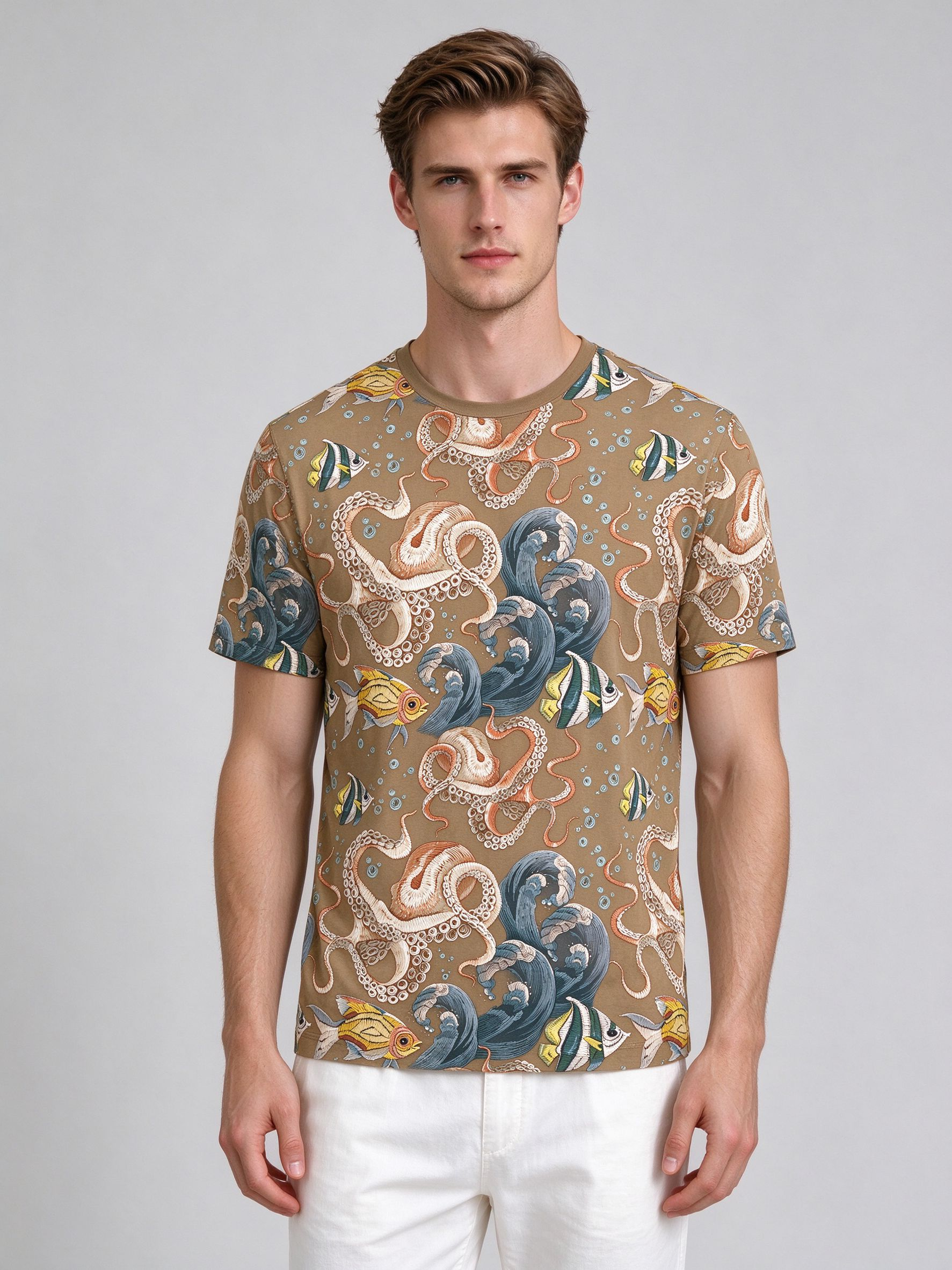 Men's Summer Short Sleeve T-Shirt with Printed Design - view 7