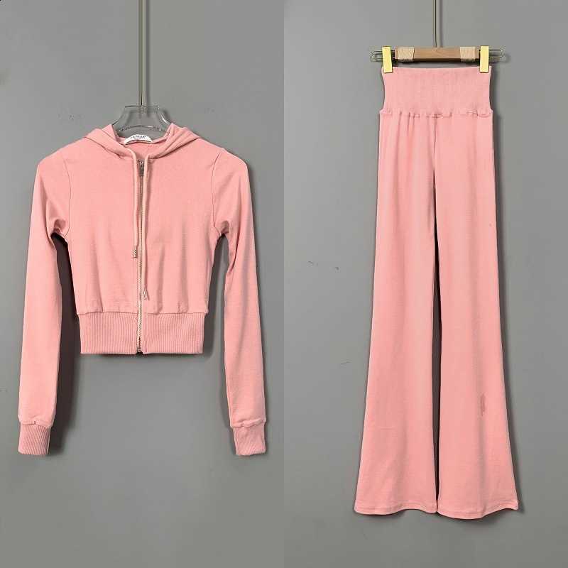 Slimming, sexy and flattering sportswear set, women's hooded zipper short coat + flared pants W261007 - view 8