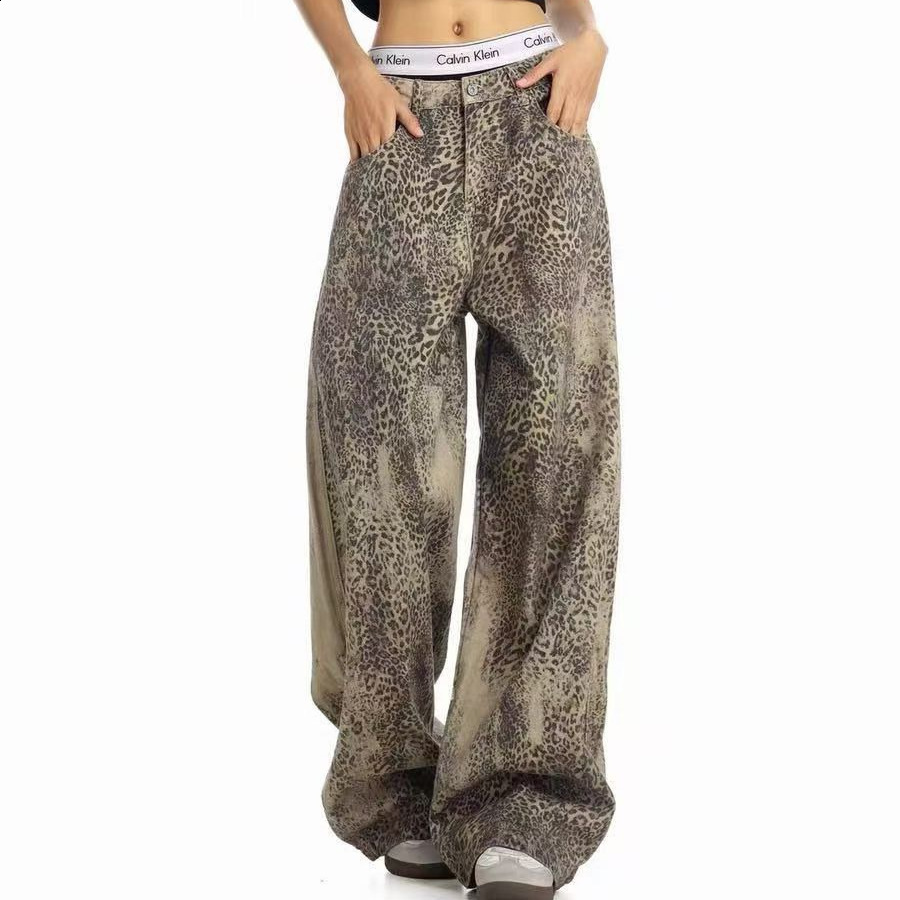 Womens Jeans Spring Retro E Girl Jeans Color Block Embroidered Distressed Deer Polka Dot Print Wide Leg Floor Length Pants 260609 - view 3