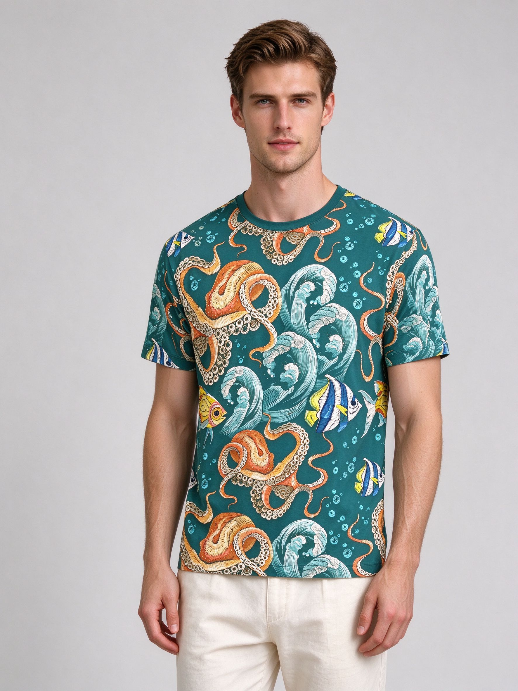Men's Summer Short Sleeve T-Shirt with Printed Design - view 8