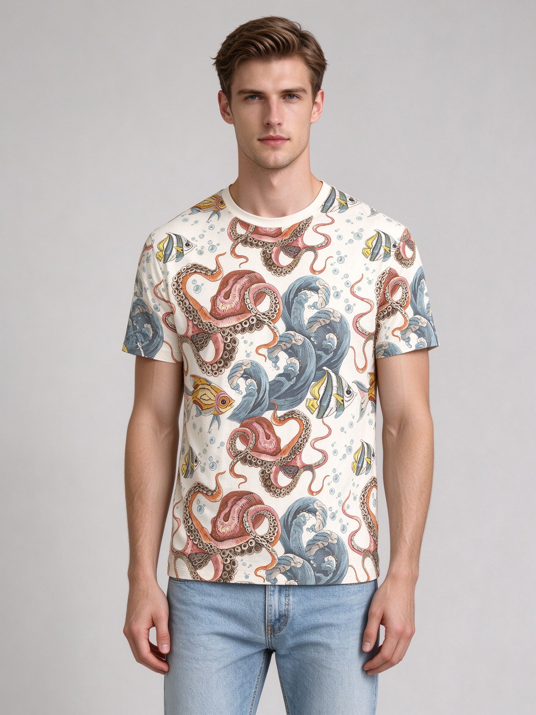 Men's Summer Short Sleeve T-Shirt with Printed Design - view 5