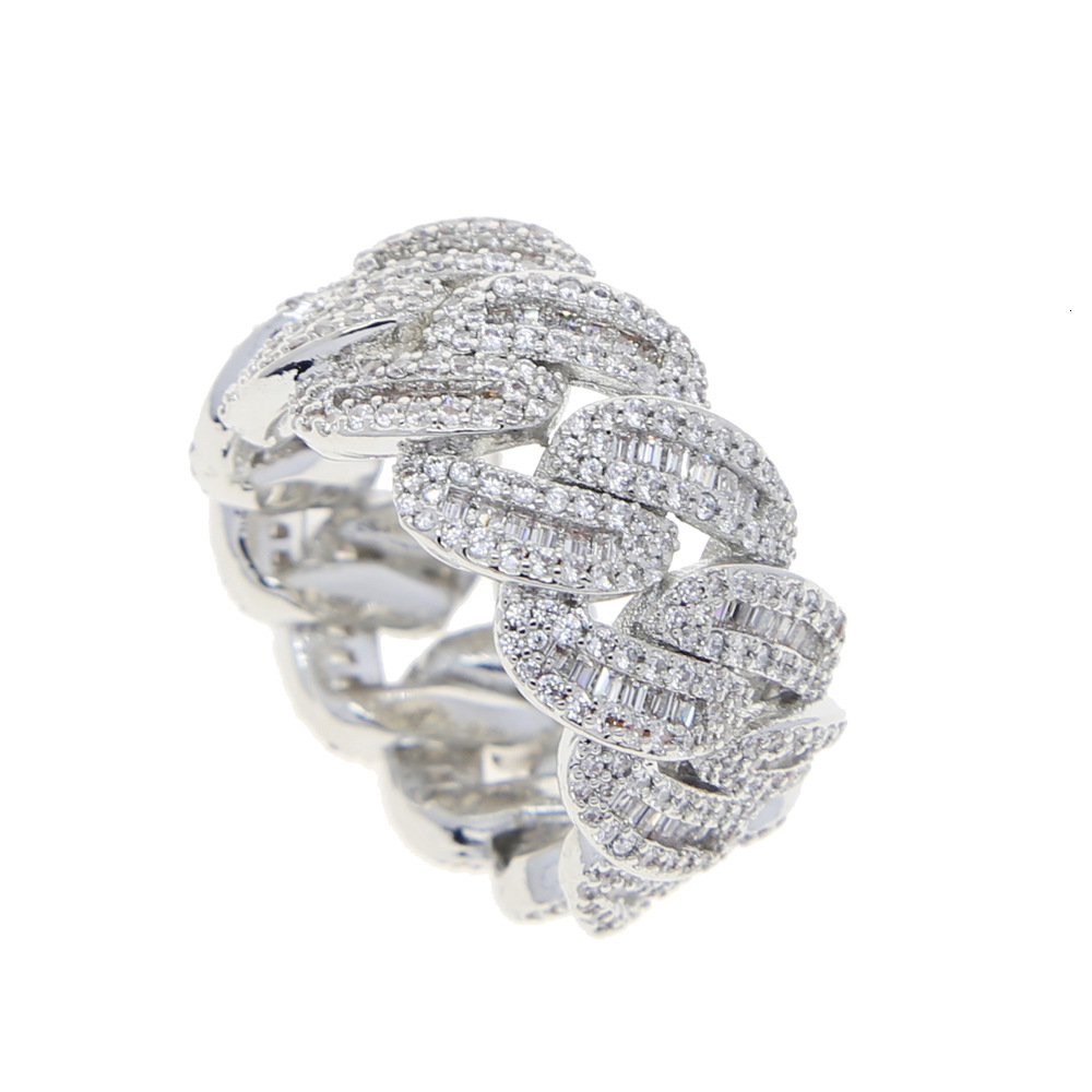 S925 Sterling Silver Moissanite Cuban Link Ring, Iced Out Full Paved Moissanite Band Ring, Hip Hop Bling Rapper Jewelry for Men, Multiple Styles Avail - view 3