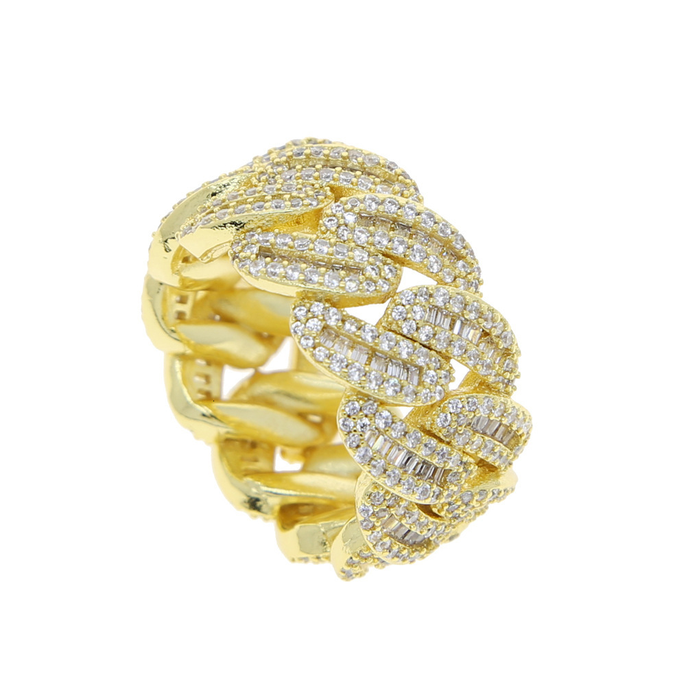 S925 Sterling Silver Moissanite Cuban Link Ring, Iced Out Full Paved Moissanite Band Ring, Hip Hop Bling Rapper Jewelry for Men, Multiple Styles Avail - view 5