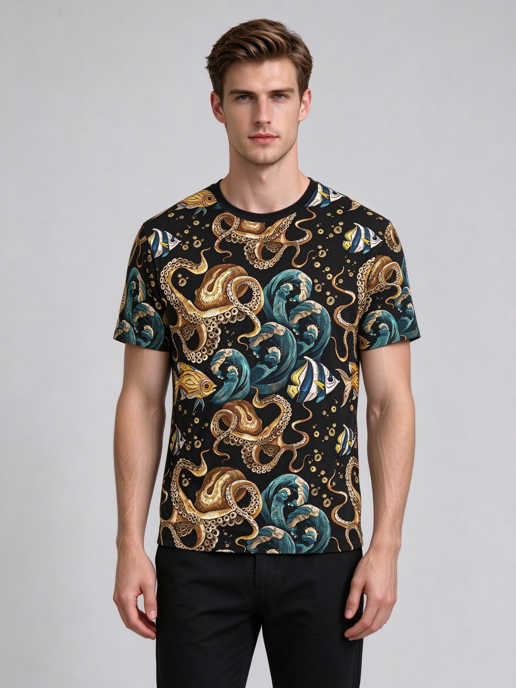 Men's Summer Short Sleeve T-Shirt with Printed Design - view 4