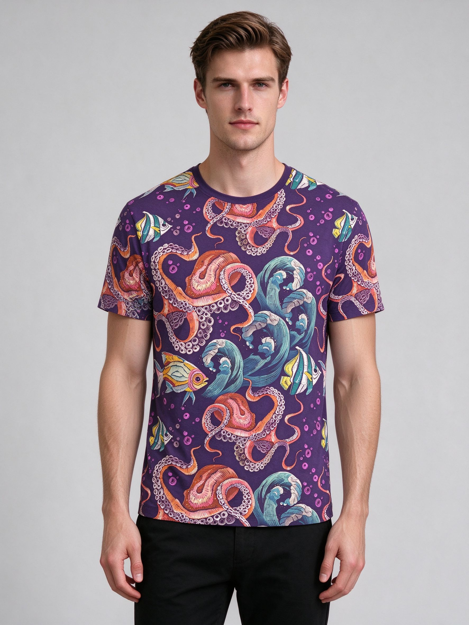Men's Summer Short Sleeve T-Shirt with Printed Design - view 6
