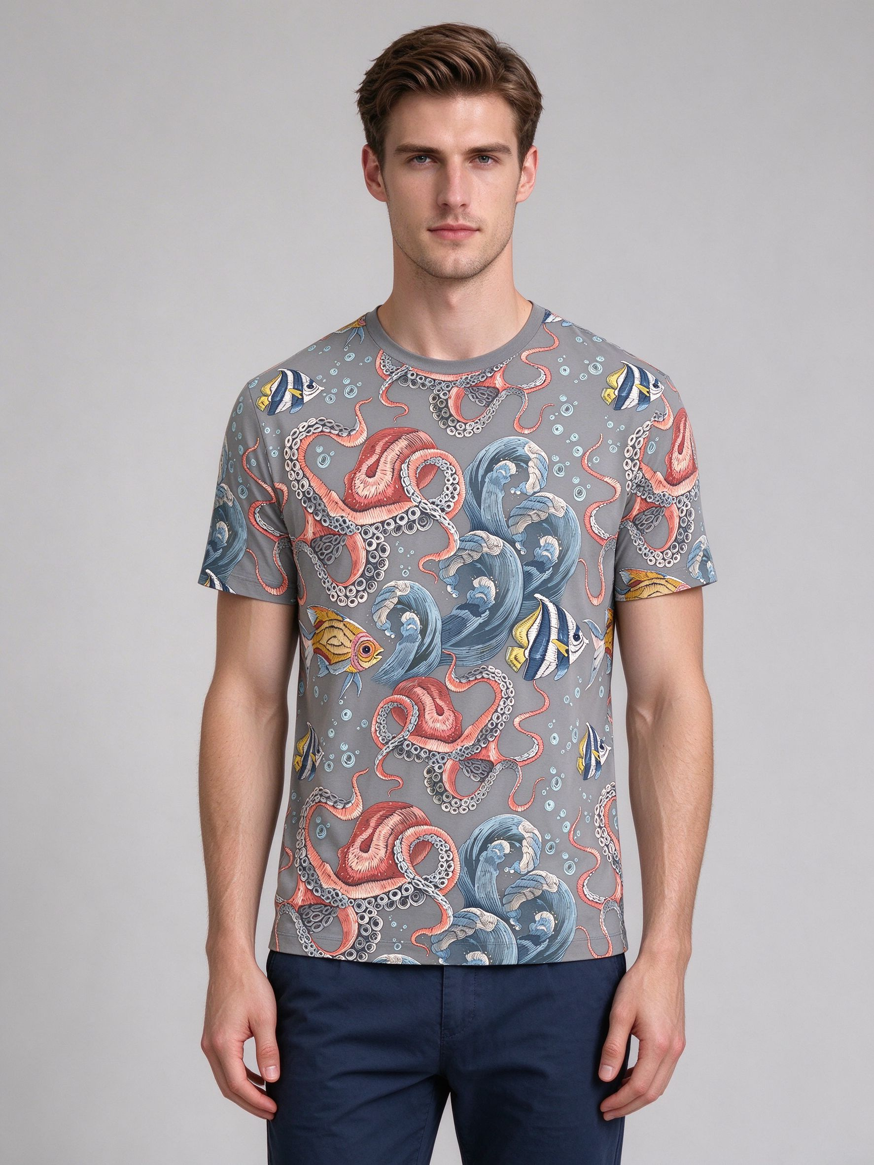 Men's Summer Short Sleeve T-Shirt with Printed Design - view 9