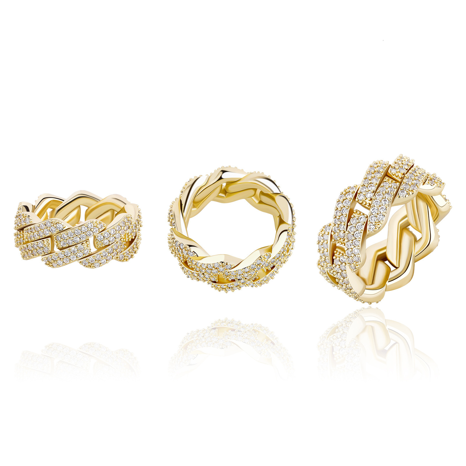 Unisex Wide Cuban Chain Moissanite Band Ring, S925 Solid Silver Full Paved VVS Moissanite Hip Hop Bling Finger Jewelry, 2 Colors Available - view 8
