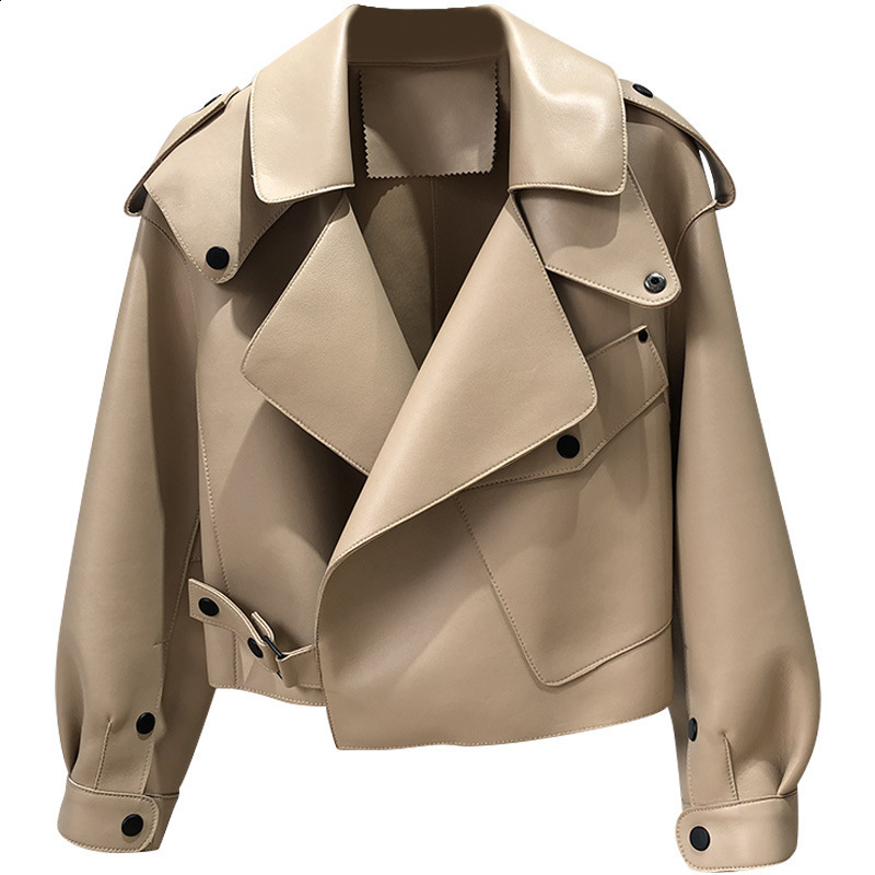 Celebrity Style Spring and Autumn New Genuine Leather Jacket for Women Sheepskin Loose Korean Version Motorcycle Short Jacket 210909 - view 6