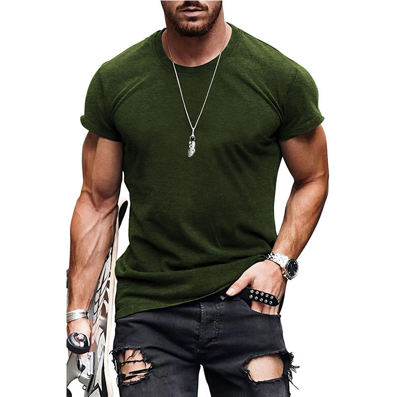 US size solid color men's short sleeve casual pure white men's T-shirt top 250514 - view 4