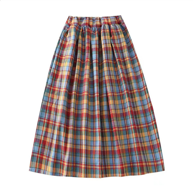 Y2k Womens Gingham Maxi Skirts A Line Ruffle Plaid Midi Skirt Flowy Long Skirt Losse High Waist Summer Vintage Streetwear 250321 - view 6