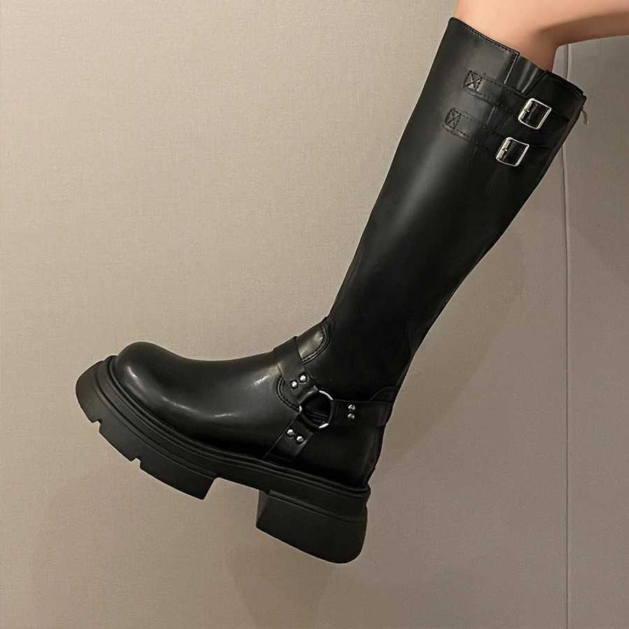 Fall/Winter New Style Ankle Boots for Women, Fashionable and Versatile, Retro Leather Buckle, Brown Color, Thick-soled Knight Boots H260828 - view 3