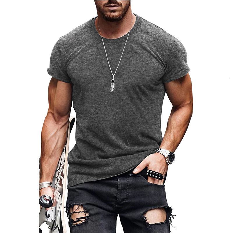 US size solid color men's short sleeve casual pure white men's T-shirt top 250514 - view 5