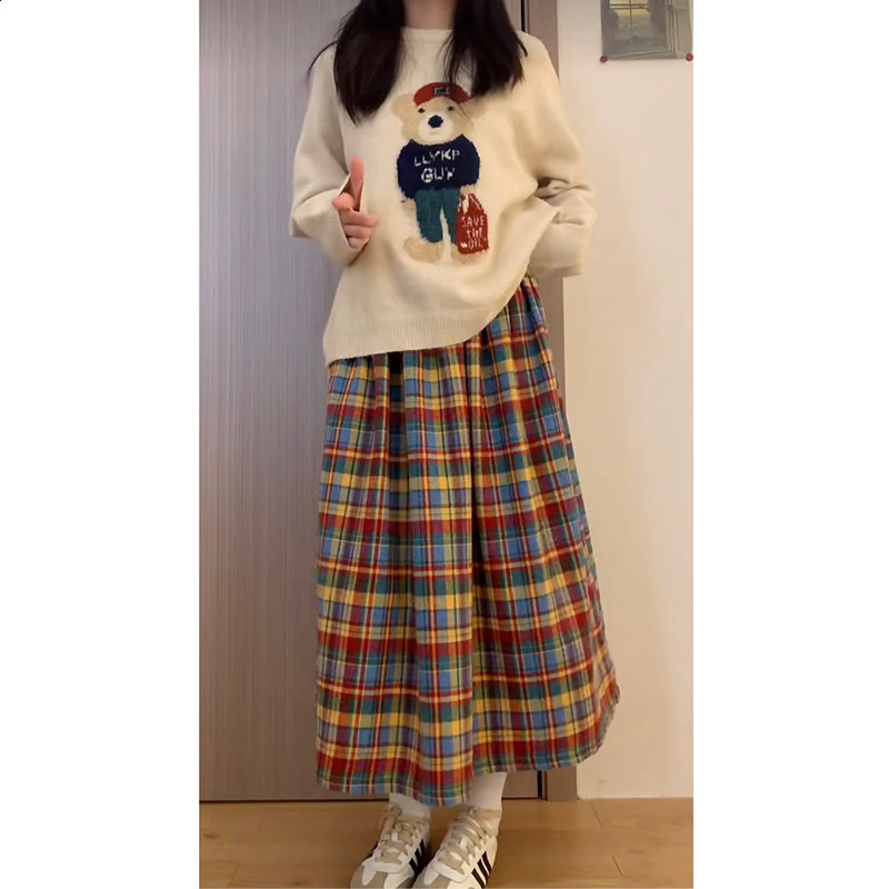 Y2k Womens Gingham Maxi Skirts A Line Ruffle Plaid Midi Skirt Flowy Long Skirt Losse High Waist Summer Vintage Streetwear 250321 - view 3