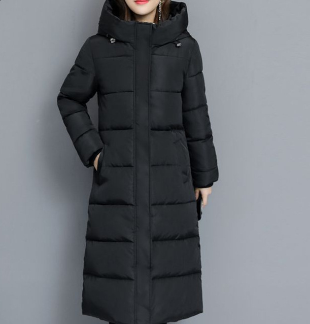 Women's super long down jacket winter puffer Thick coat Black Red Hooded zipper Keep warm plus size 211221 - view 9