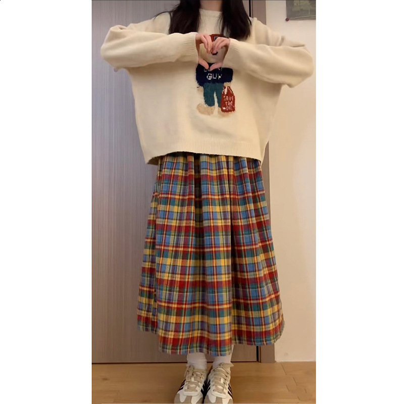 Y2k Womens Gingham Maxi Skirts A Line Ruffle Plaid Midi Skirt Flowy Long Skirt Losse High Waist Summer Vintage Streetwear 250321 - view 5