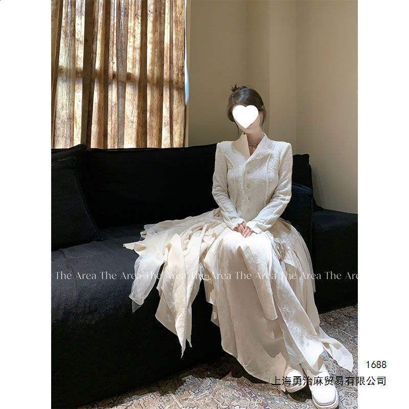 French Vintage Elegant Lace Women Spring Summer Irregular Splicing Long Bridesmaid Evening Party Skirt Two-Piece Set 240822 - view 5