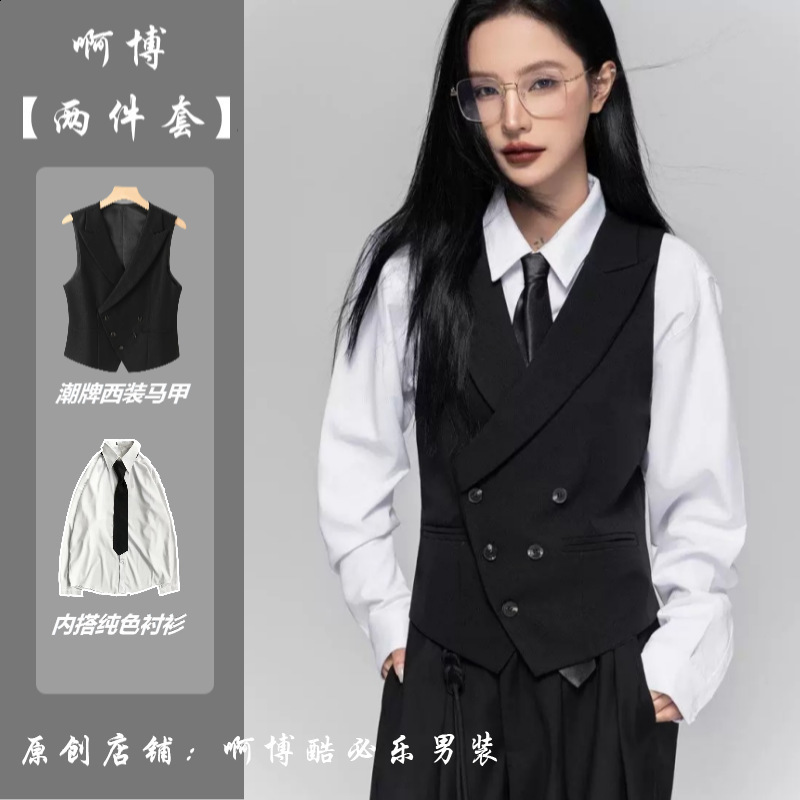 womens casual suits with a lapel collar business vest British style high-end sense gun lapel collar slim fit vest jacket 260728BJ - view 3