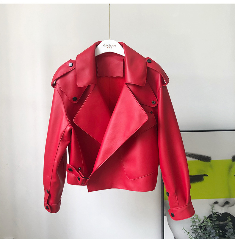 Celebrity Style Spring and Autumn New Genuine Leather Jacket for Women Sheepskin Loose Korean Version Motorcycle Short Jacket 210909 - view 7