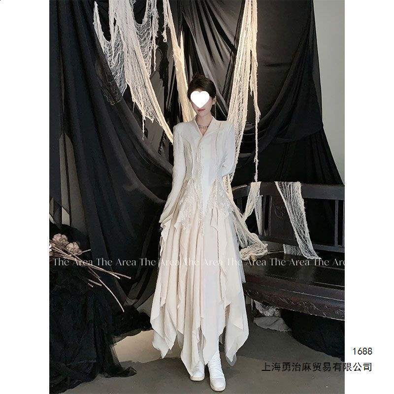 French Vintage Elegant Lace Women Spring Summer Irregular Splicing Long Bridesmaid Evening Party Skirt Two-Piece Set 240822 - view 4