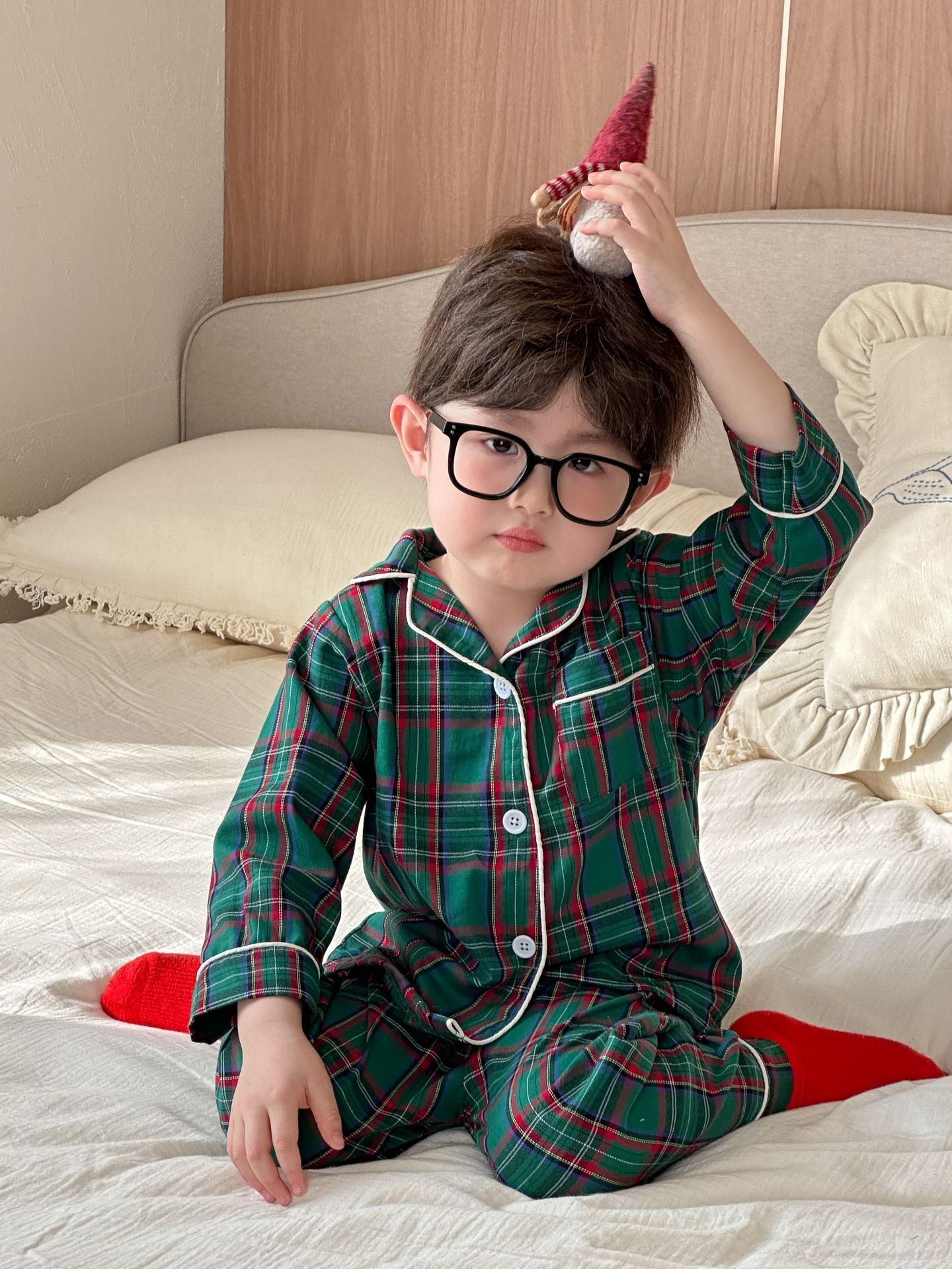 Children's pajamas boys' plaid spring/autumn set girls' long-sleeved set baby loungewear 251204 - view 8