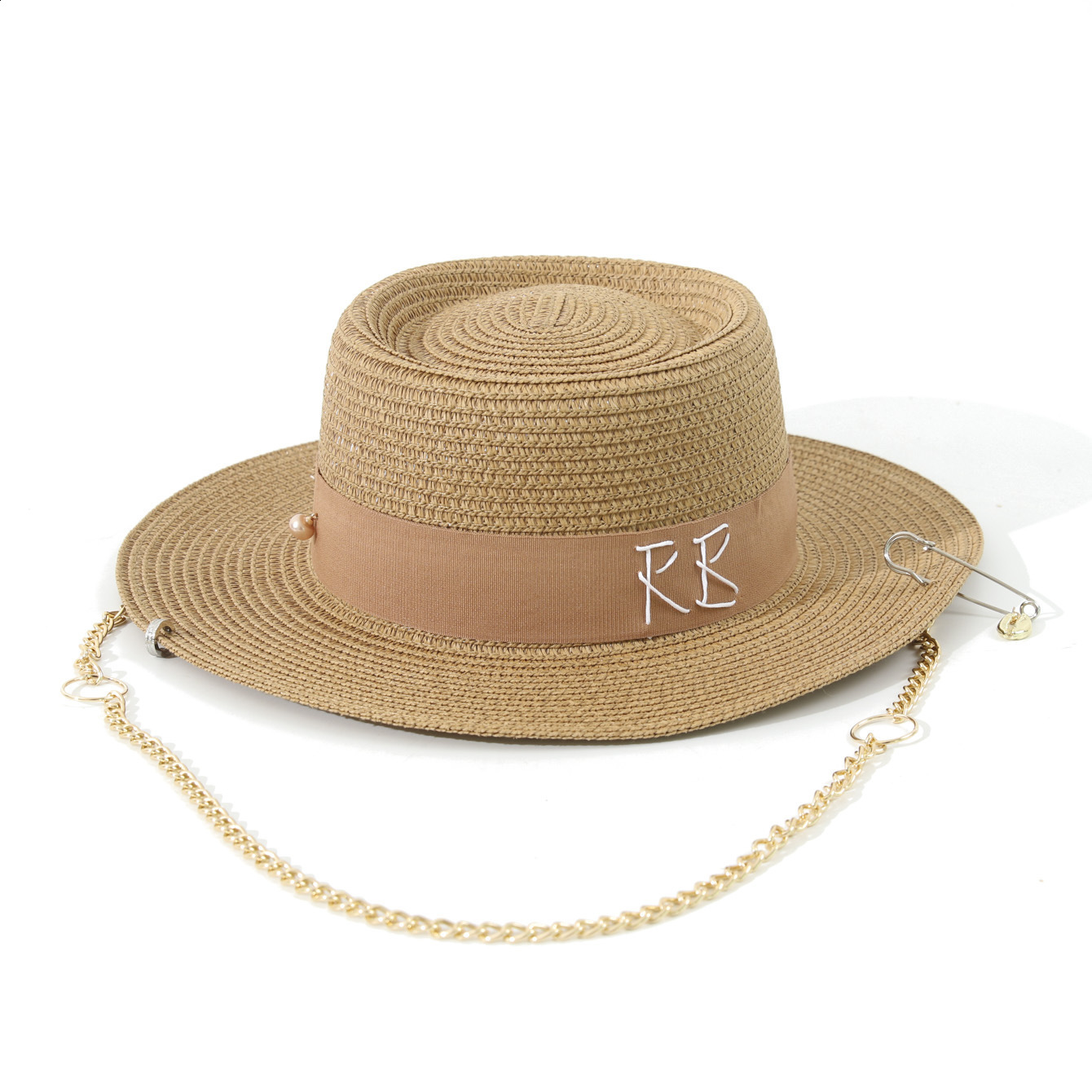 Straw Hats for Women Fashionable RB Letter Elegant Holidays Boater Hat Summer Flat Top Beach Sisal straw hat 260402 - view 6