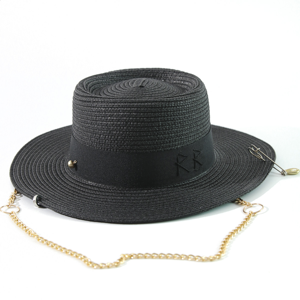Straw Hats for Women Fashionable RB Letter Elegant Holidays Boater Hat Summer Flat Top Beach Sisal straw hat 260402 - view 5