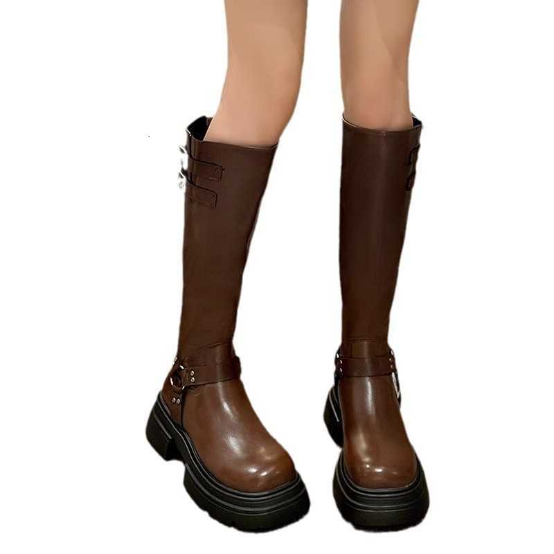 Fall/Winter New Style Ankle Boots for Women, Fashionable and Versatile, Retro Leather Buckle, Brown Color, Thick-soled Knight Boots H260828 - view 6
