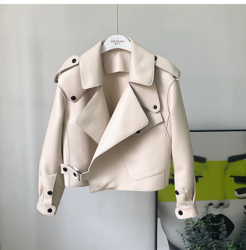 Celebrity Style Spring and Autumn New Genuine Leather Jacket for Women Sheepskin Loose Korean Version Motorcycle Short Jacket 210909 - view 8