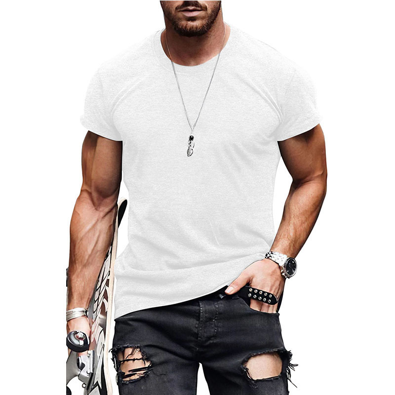 US size solid color men's short sleeve casual pure white men's T-shirt top 250514