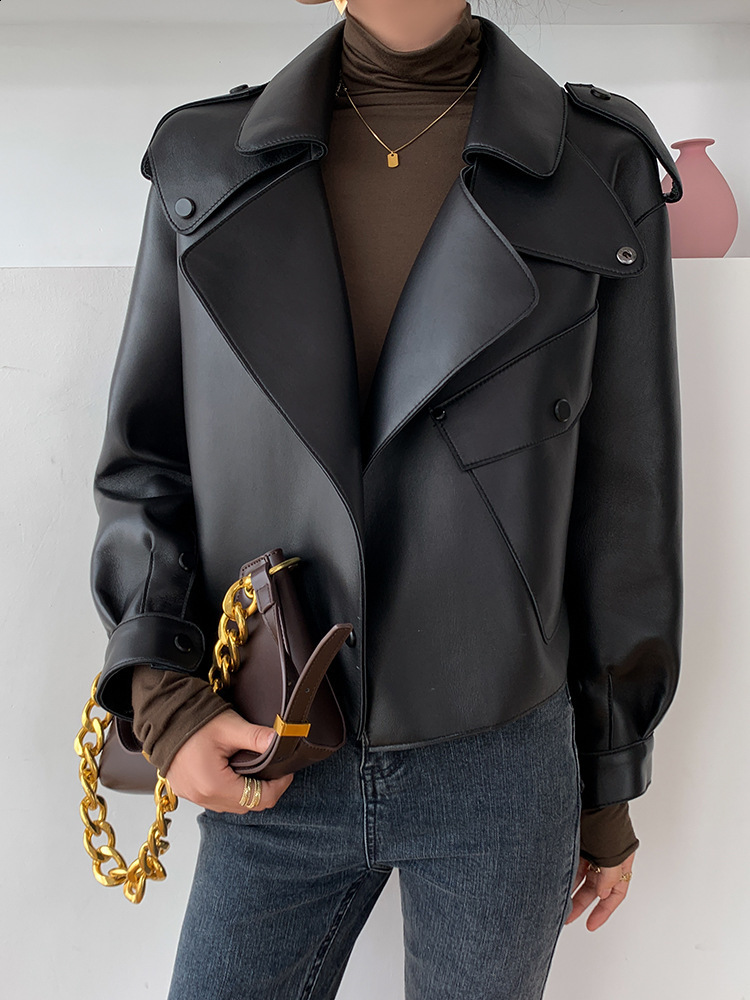 Celebrity Style Spring and Autumn New Genuine Leather Jacket for Women Sheepskin Loose Korean Version Motorcycle Short Jacket 210909 - view 5