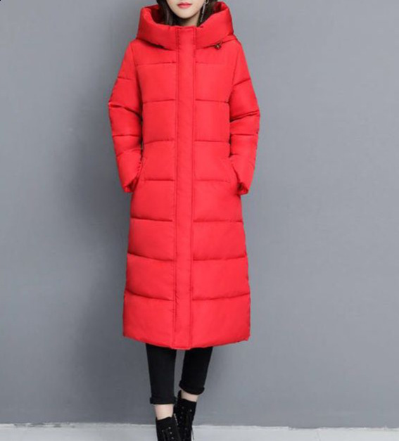 Women's super long down jacket winter puffer Thick coat Black Red Hooded zipper Keep warm plus size 211221 - view 8