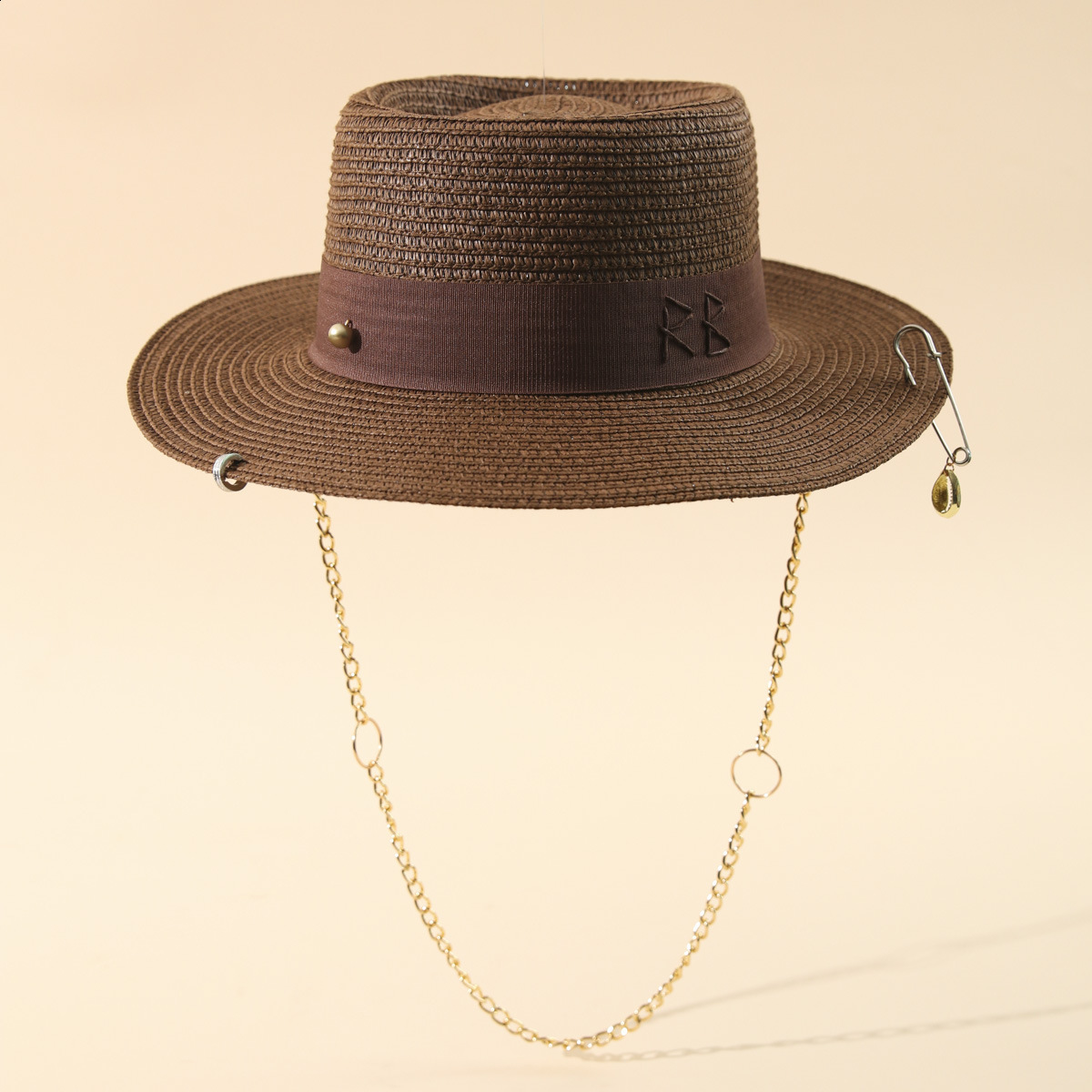 Straw Hats for Women Fashionable RB Letter Elegant Holidays Boater Hat Summer Flat Top Beach Sisal straw hat 260402 - view 4