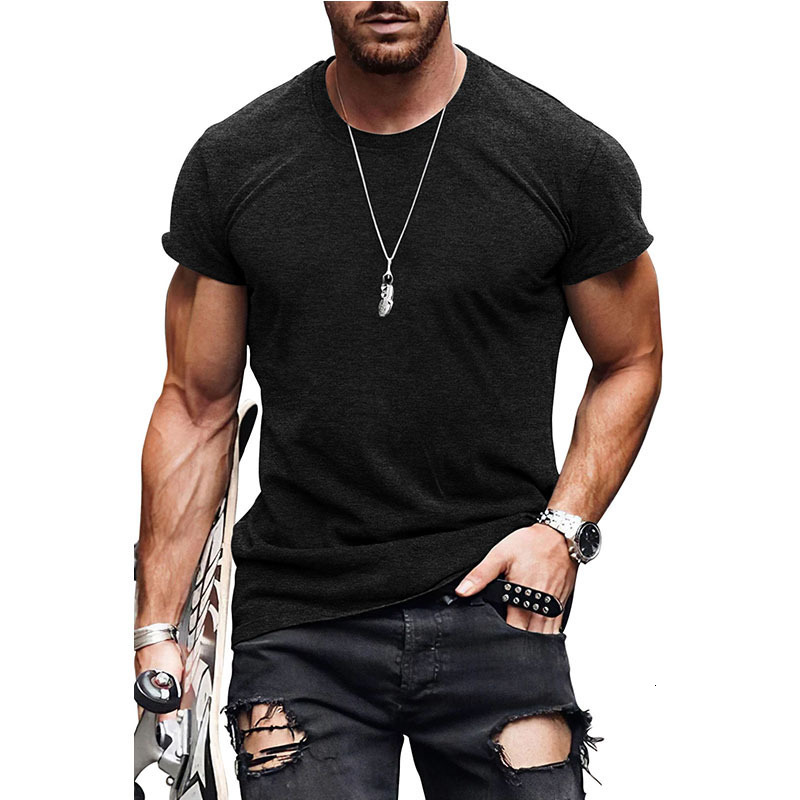 US size solid color men's short sleeve casual pure white men's T-shirt top 250514 - view 3