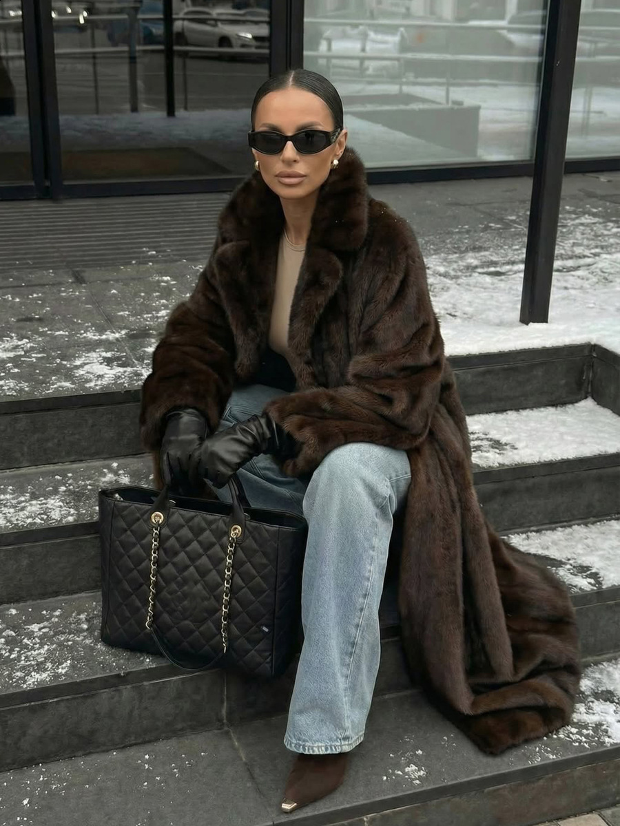 Fashion Brown Faux Fur Overcoat Women Chic Lapel Long Sleeve Fluffy Coat Lady Winter Thicken Warm Highstreet Outerwear 251129 - view 7