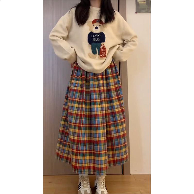 Y2k Womens Gingham Maxi Skirts A Line Ruffle Plaid Midi Skirt Flowy Long Skirt Losse High Waist Summer Vintage Streetwear 250321 - view 4