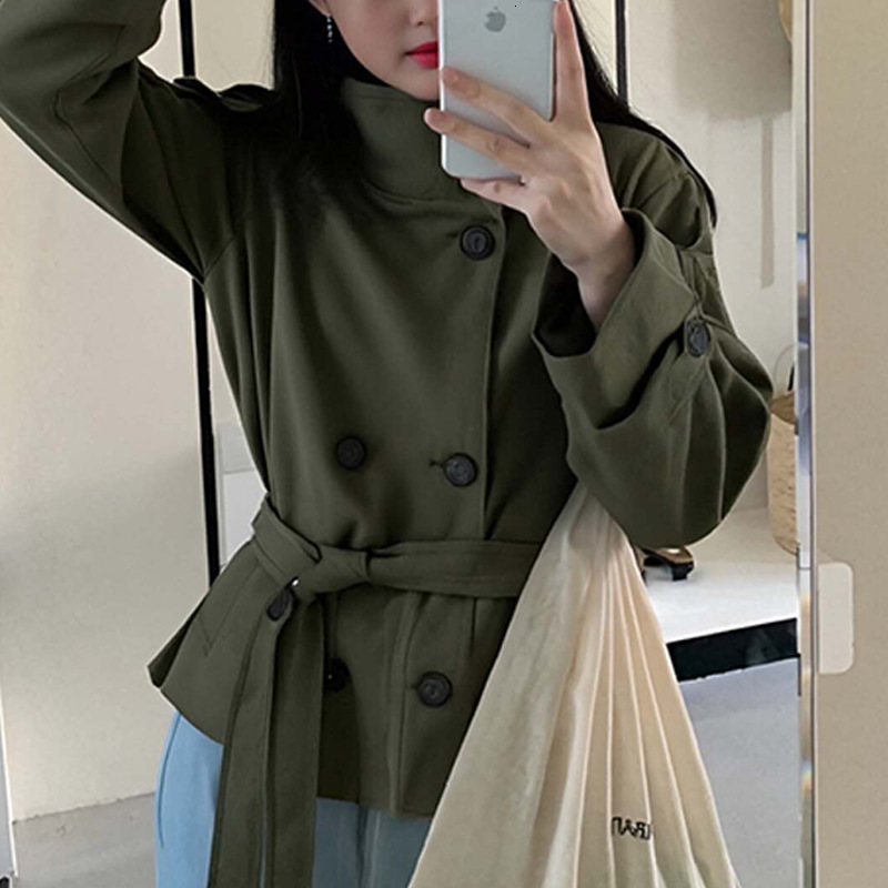 Fashion Belt Short Trench Coat Women Stand Collar Double Breasted Long Sleeve Jacket 2026 Spring Autumn Lady Street Outwear 251215 - view 9