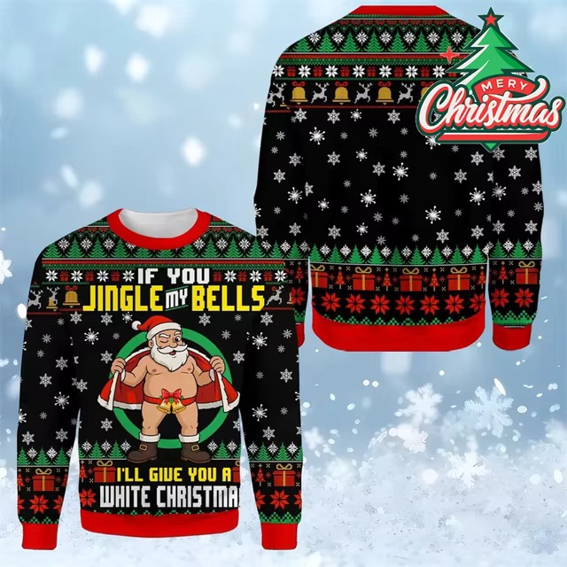 Men's Hoodies Ugly Christmas Sweater For Men Women Funny Cartoon Santa Claus Jesus Graphic Crew Neck Sweatshirt Year Holiday Pullover Tops - view 9