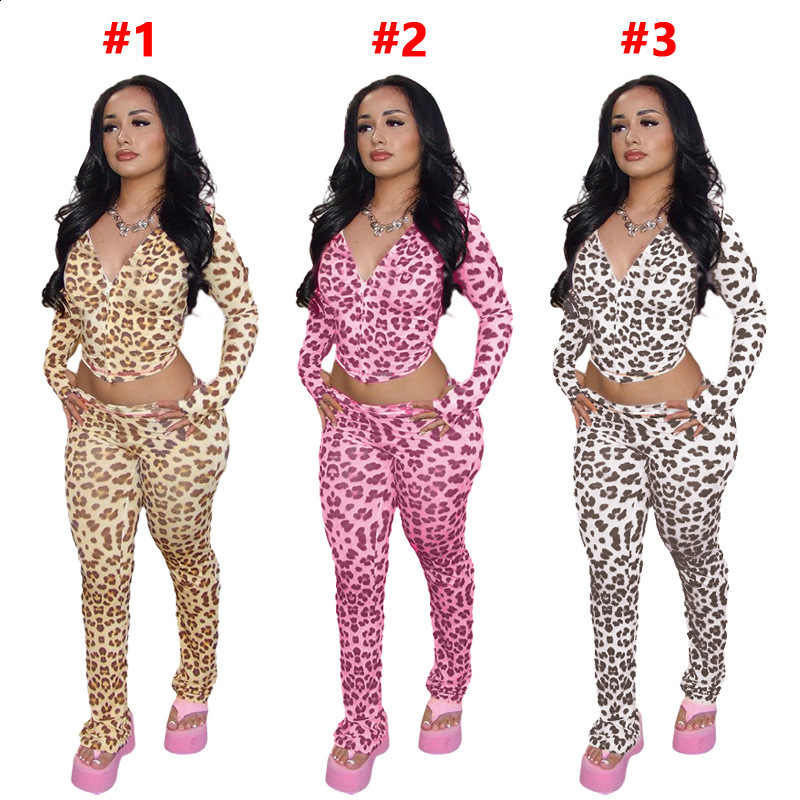 Ropa Y2k Mujer Leopard Print Long Pants Sets Women Fashion Slim Short Cardigan Tight Trousers Two Piece Set Female Streetwear 251015 - view 3