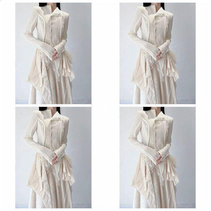 French Vintage Elegant Lace Women Spring Summer Irregular Splicing Long Bridesmaid Evening Party Skirt Two-Piece Set 240822 - view 7